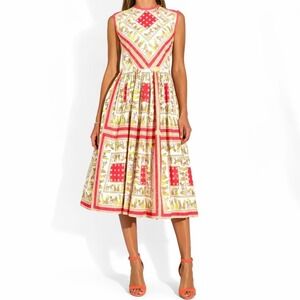 60s Vintage Cotton Novelty Print Dress Pleated Skirt Sleeveless Womens S Boho